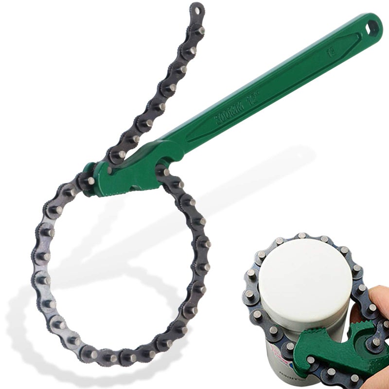 boeray 12 Inch Heavy-Duty Ratcheting Chain Wrench Reversible Oil Filter Tool Pipe Fittings Tools Fit Max 6 Inch Diameter - Image 1